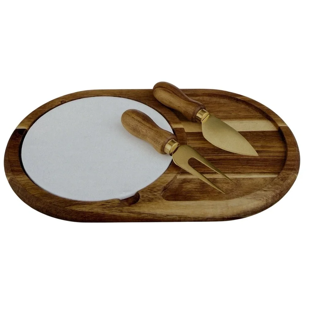 Twine Living Co Gourmet Wood & Ceramic Cheese Board Gift Set –‎ New